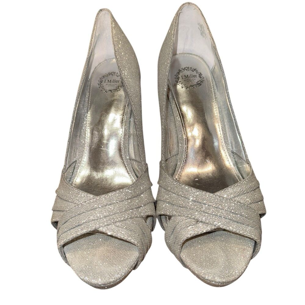 I MILLER Women’s Sparkly Silver Stiletto Peep Toe Pump Size 8.5 - Picture 2 of 8